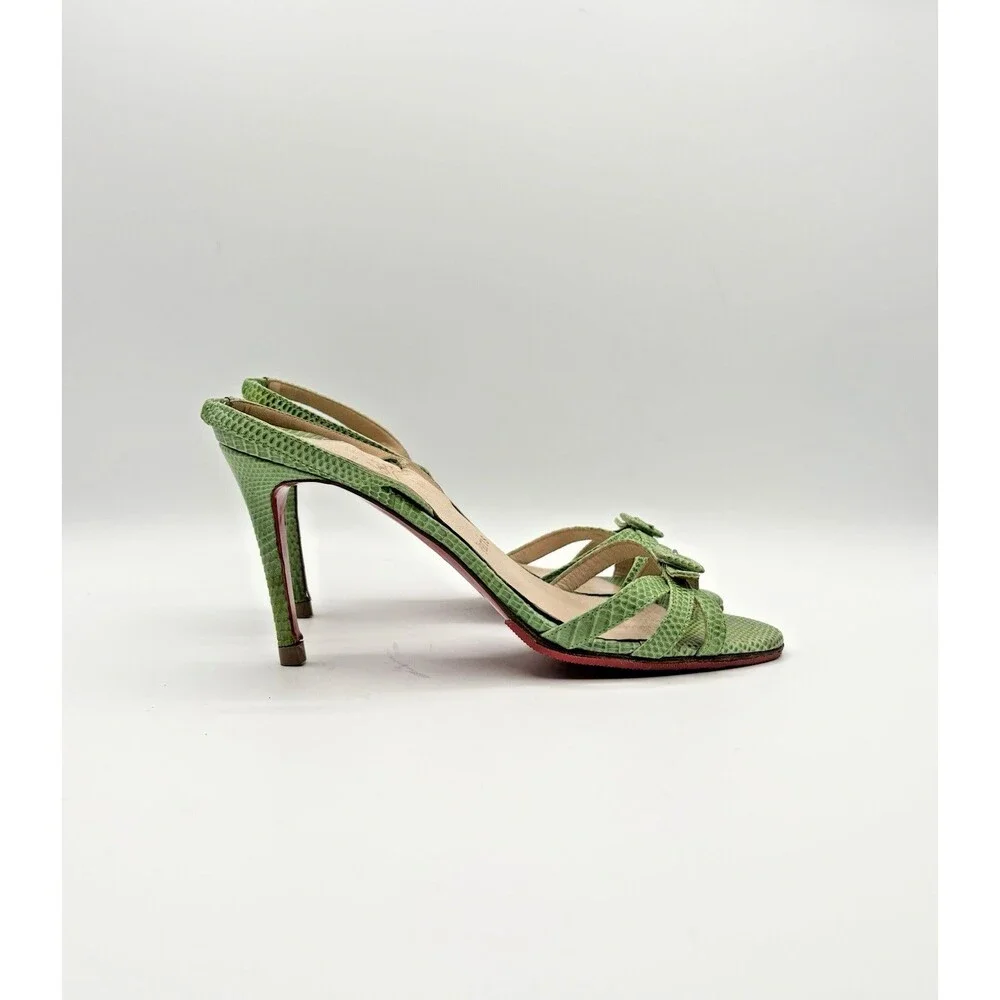 Christian Louboutin Green Python Slingback Heels w/ Buckle Accent Size EU 38